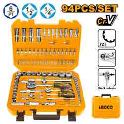 Maleta Jgo 94 Pcs Llaves Vasos 1/2" 1/4" INGCO